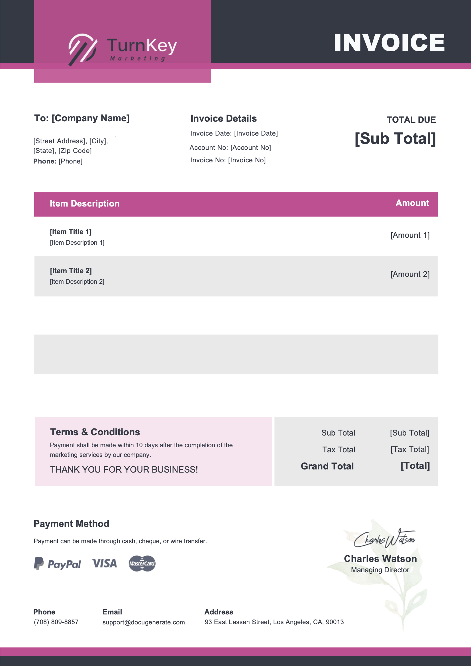 Marketing Invoice Template